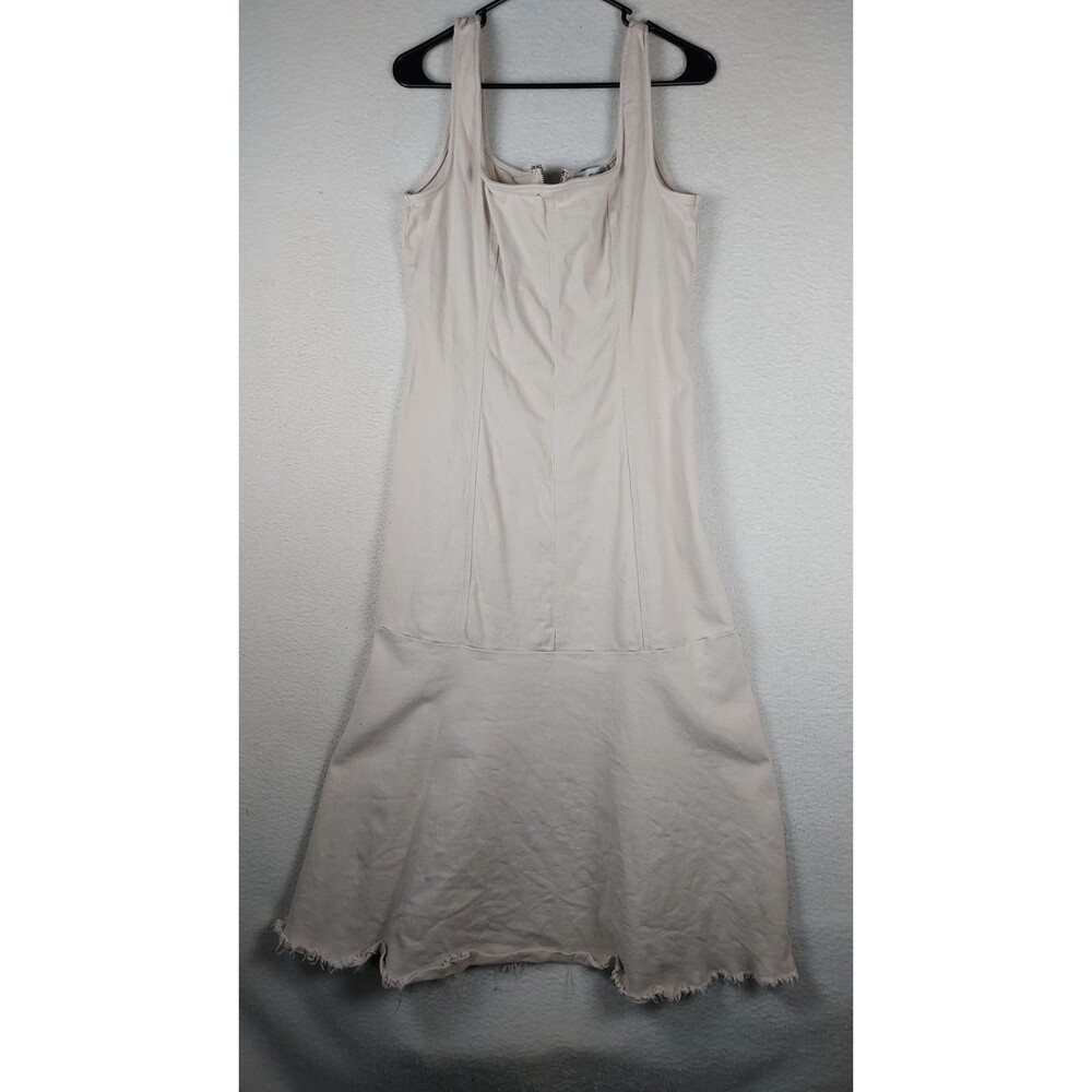 Anthropologie En Saison Dress Womens L Cream Sleeveless Fit Flare Raw Hem